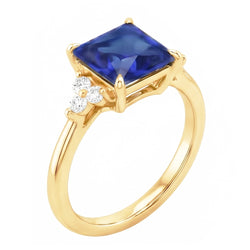 Bague Anniversaire Or Jaune Saphir Bleu & Diamants Naturels Extraits des Mines ( et non cultivés en laboratoire ) 5.25 Carats