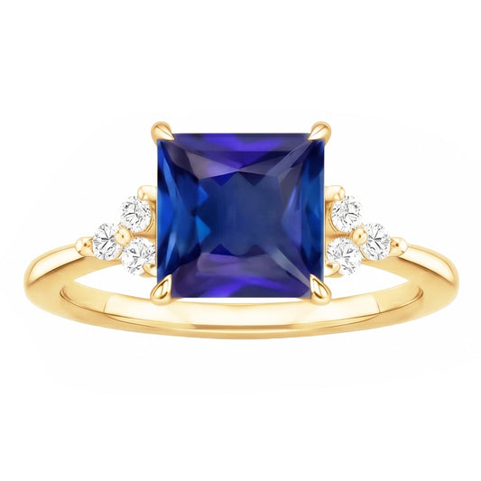 Bague Anniversaire Or Jaune Saphir Bleu & Diamants Naturels Extraits des Mines ( et non cultivés en laboratoire ) 5.25 Carats