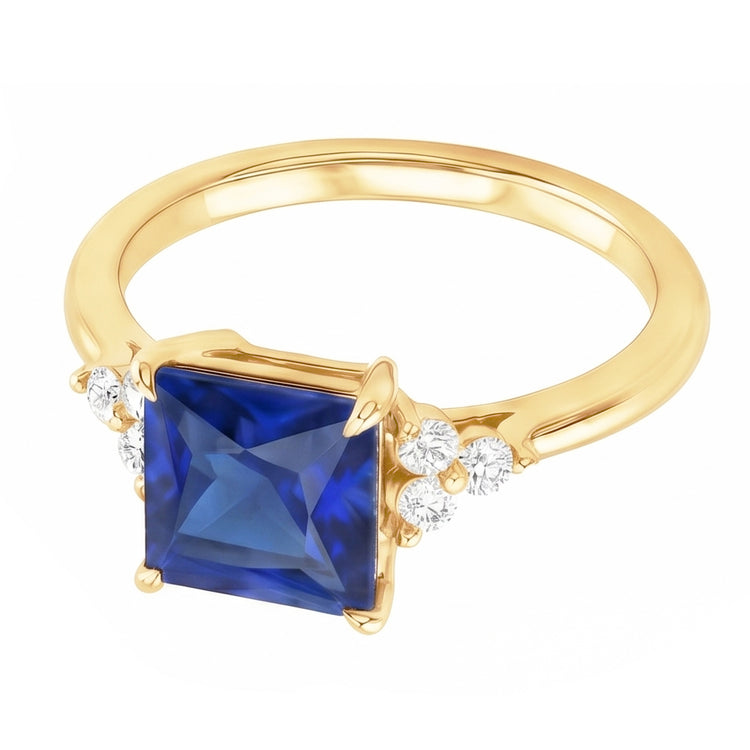 Bague Anniversaire Or Jaune Saphir Bleu & Diamants Naturels Extraits des Mines ( et non cultivés en laboratoire ) 5.25 Carats