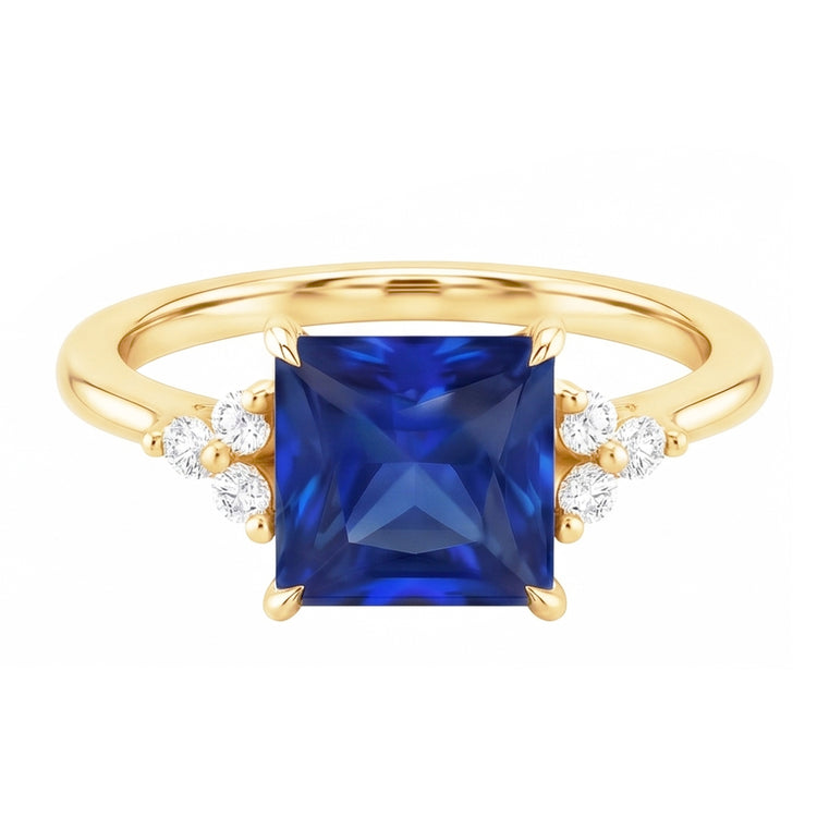 Bague Anniversaire Or Jaune Saphir Bleu & Diamants Naturels Extraits des Mines ( et non cultivés en laboratoire ) 5.25 Carats