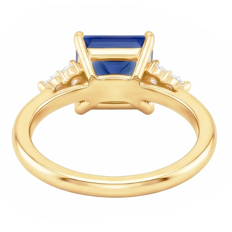Bague Anniversaire Or Jaune Saphir Bleu & Diamants Naturels Extraits des Mines ( et non cultivés en laboratoire ) 5.25 Carats