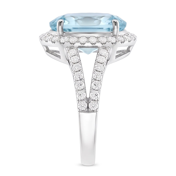 Bague Anniversaire Ovale Aigue-Marine Et Diamants Naturels Extraits des Mines ( et non cultivés en laboratoire ) 16.35 Ct Or Blanc