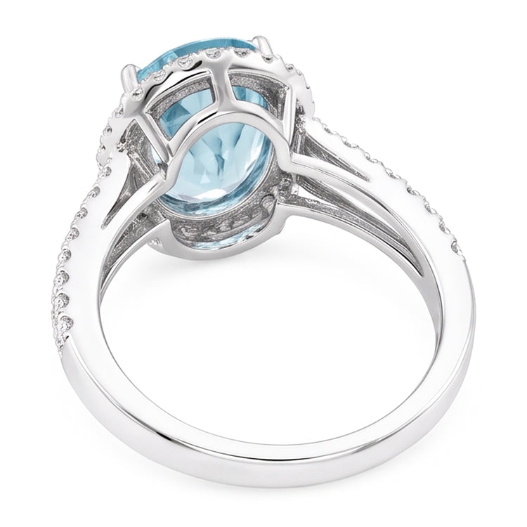Bague Anniversaire Ovale Aigue-Marine Et Diamants Naturels Extraits des Mines ( et non cultivés en laboratoire ) 16.35 Ct Or Blanc