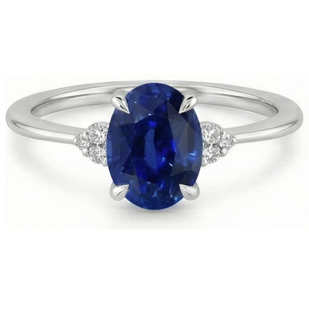 naturel oval saphir 3carats bague vue de dessus
