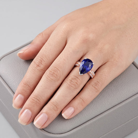 Bague Anniversaire Poire Srilankan Saphir Avec Accents 5.50 Carats
