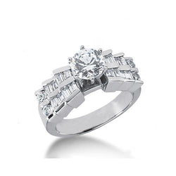 Bague Anniversaire Réel Diamant 3 Carats Ronde Et Baguette Or Blanc 14K