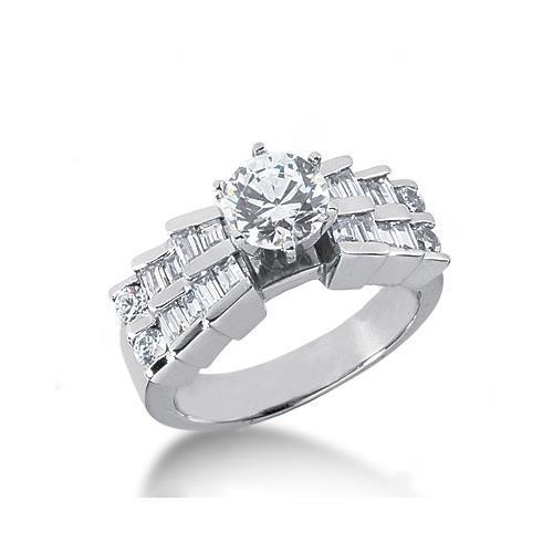 Bague Anniversaire Réel Diamant 3 Carats Ronde Et Baguette Or Blanc 14K
