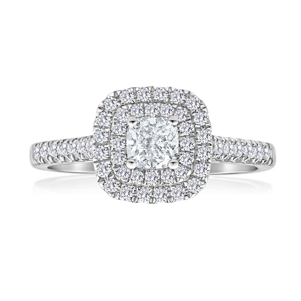 Bague Anniversaire Réel Diamant Coussin Et Rond 3 Carats Or Blanc 14K