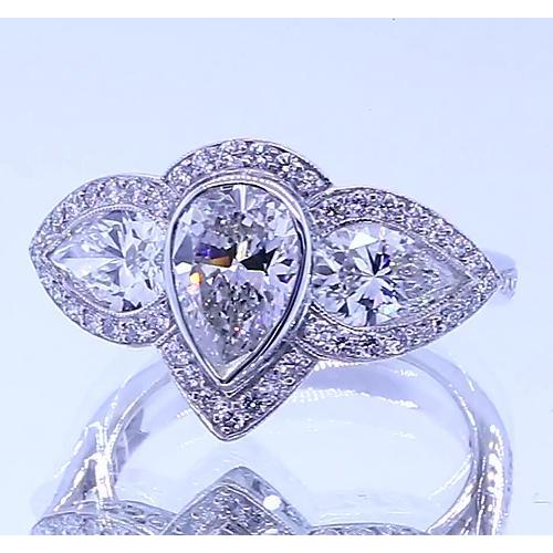 Bague Anniversaire Réel Diamant Poire 6 Carats Style Vintage Or Blanc 14K