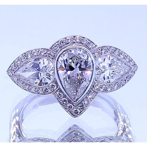 Bague Anniversaire Réel Diamant Poire 6 Carats Style Vintage Or Blanc 14K
