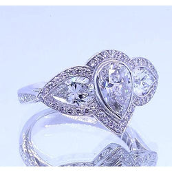 Bague Anniversaire Réel Diamant Poire 6 Carats Style Vintage Or Blanc 14K