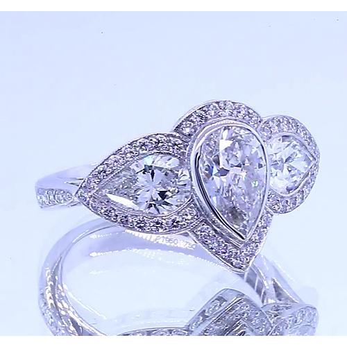 Bague Anniversaire Réel Diamant Poire 6 Carats Style Vintage Or Blanc 14K