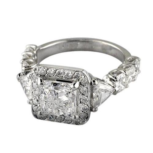 Bague Anniversaire Réel Diamant Princesse Style 3 Pierres Or Blanc 3.66 Carats