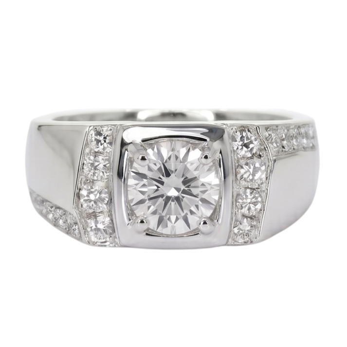 Bague Anniversaire Réel Diamant Rond 1.75 Carats Or Blanc 14K