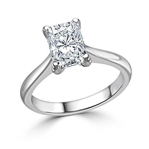 Bague Anniversaire Réel Diamant Solitaire Taille Radiant 2.75 Ct En Or Blanc 14K