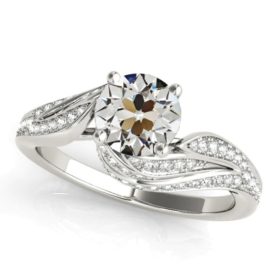 Bague Anniversaire Réel Diamant Taille Ancienne Ronde Tige Torsadée 4.50 Carats