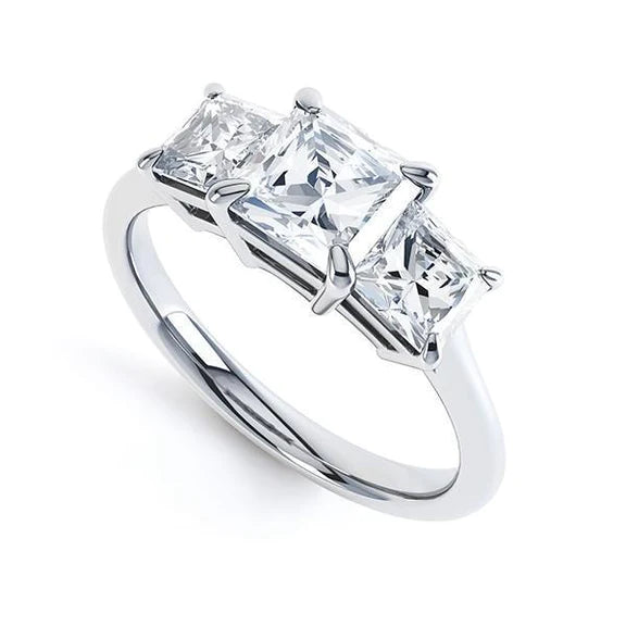 Bague Anniversaire Réel Diamants 3 Ct Taille Princesse 3 Pierres Or Blanc 14K