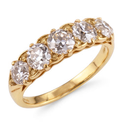Bague Anniversaire Rond Taille Ancienne Diamant 5 Pierres Bijoux 5 Carats