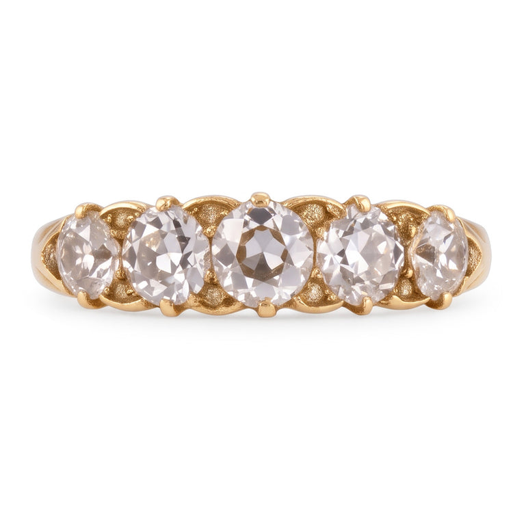 Bague Anniversaire Rond Taille Ancienne Diamant 5 Pierres Bijoux 5 Carats