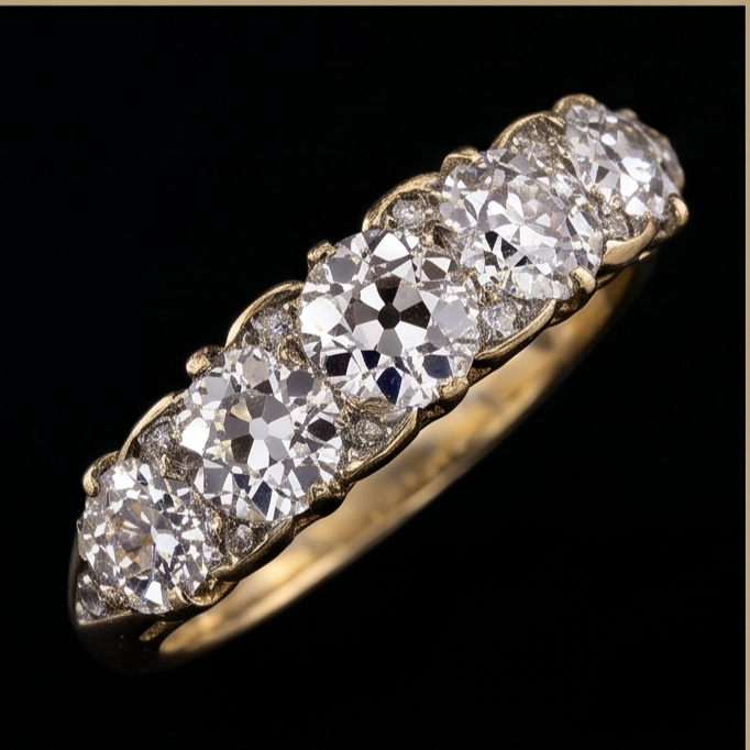 Bague Anniversaire Rond Vieux Mineur Diamant 5 Pierres Bijoux 5 Carats
