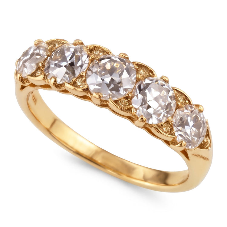 Bague Anniversaire Rond Taille Ancienne Diamant 5 Pierres Bijoux 5 Carats