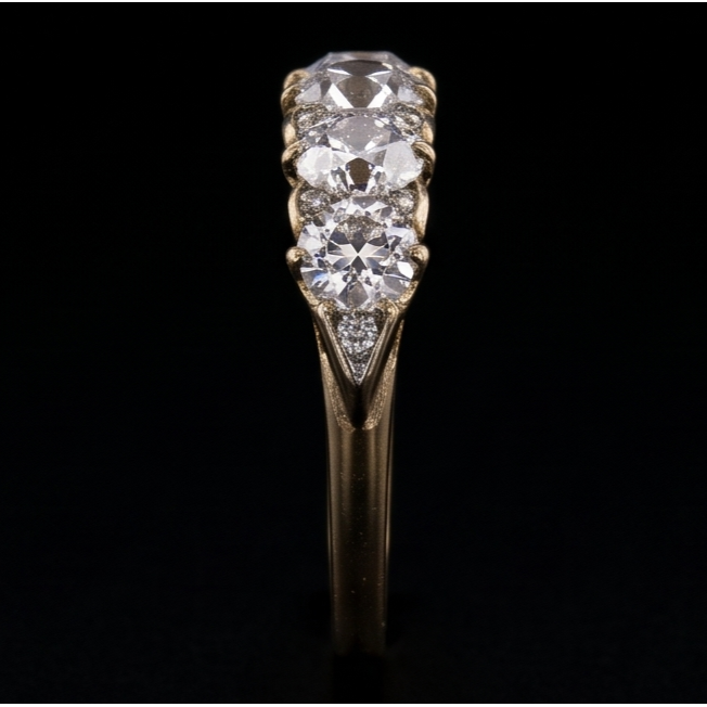 Bague Anniversaire Rond Vieux Mineur Diamant 5 Pierres Bijoux 5 Carats