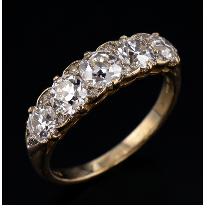 Bague Anniversaire Rond Vieux Mineur Diamant 5 Pierres Bijoux 5 Carats