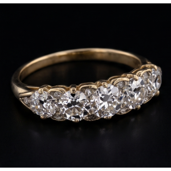 Bague Anniversaire Rond Vieux Mineur Diamant 5 Pierres Bijoux 5 Carats