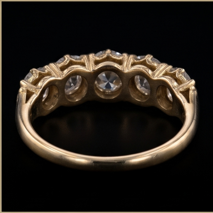 Bague Anniversaire Rond Vieux Mineur Diamant 5 Pierres Bijoux 5 Carats