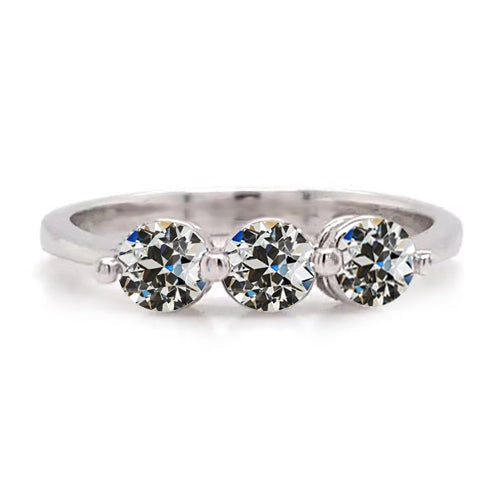 Bague Anniversaire Rond Vieux Mineur Réel Diamant 3 Pierre Bijoux 3 Carats