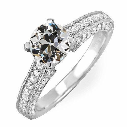 Bague Anniversaire Ronde Naturel Diamant Taille Ancienne Tige Millgrain 5 Carats