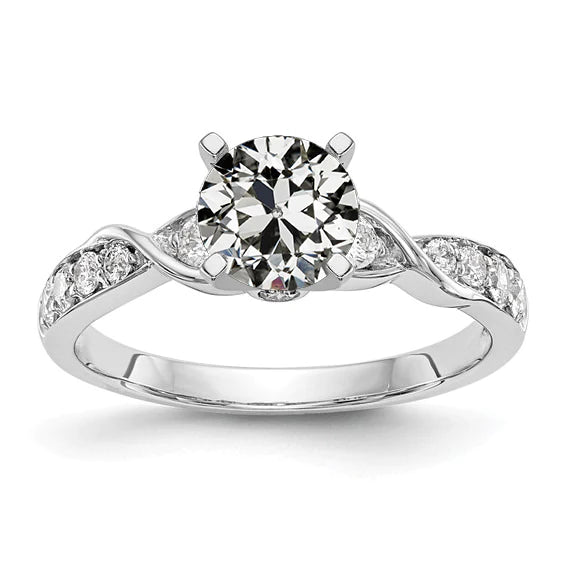 Bague Anniversaire Ronde Réel Diamant Taille Ancienne Tige Torsadée 2.75 Carats