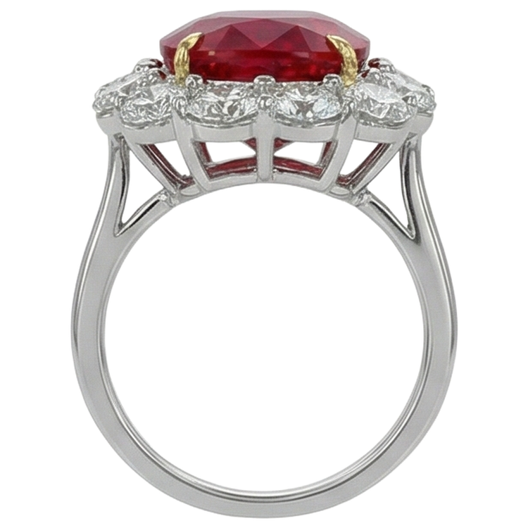Bague Anniversaire Rubis Coussin Et Diamants Ronds 7 Carats