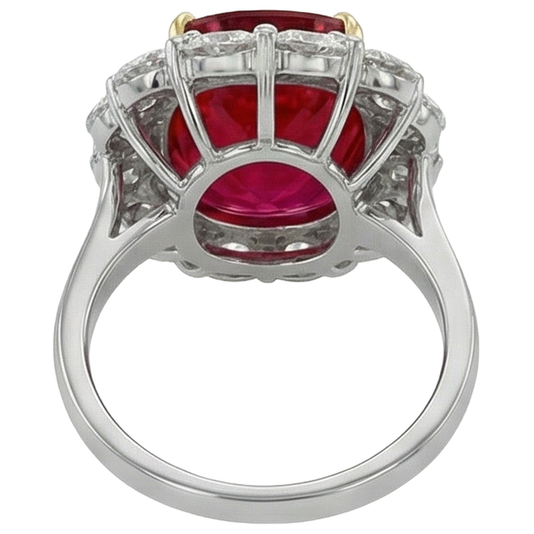 Bague Anniversaire Rubis Coussin Et Diamants Ronds 7 Carats