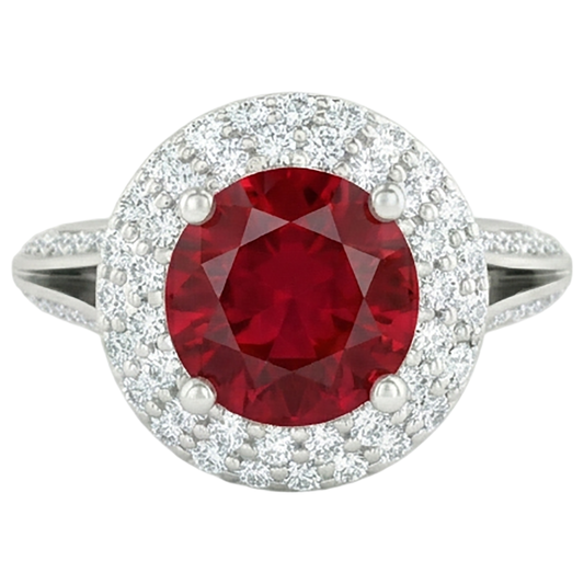 naturel round rubis 3.60carats bague angle de côté