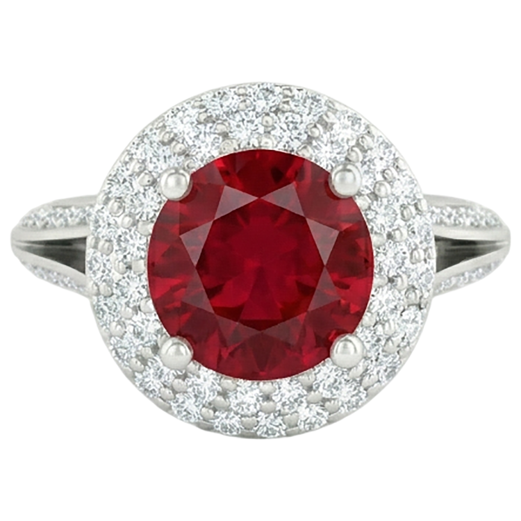 naturel round rubis 3.60carats bague angle de côté