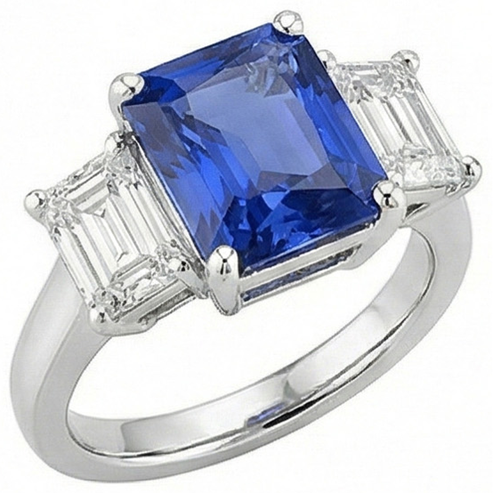 naturel radiant diamant 5carats bague vue de face