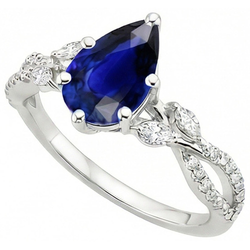 Bague Anniversaire Saphir Bleu Marquise & Diamants Naturels Extraits des Mines ( et non cultivés en laboratoire ) Ronds 5.50 Carats