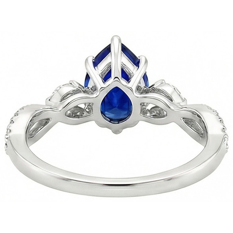Bague Anniversaire Saphir Bleu Marquise & Diamants Naturels Extraits des Mines ( et non cultivés en laboratoire ) Ronds 5.50 Carats