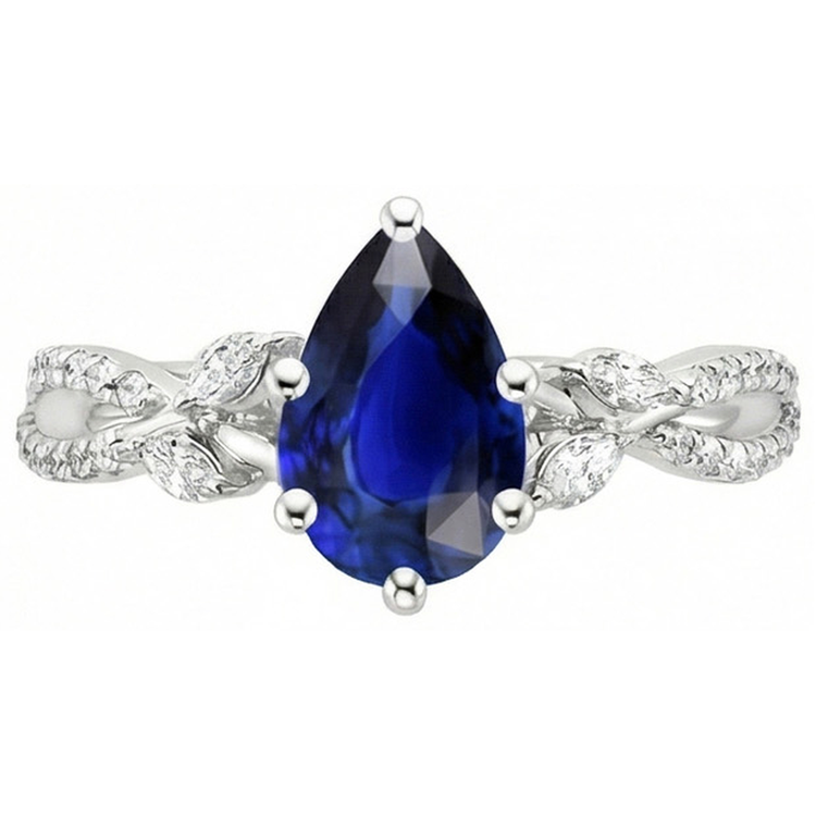 Bague Anniversaire Saphir Bleu Marquise & Diamants Naturels Extraits des Mines ( et non cultivés en laboratoire ) Ronds 5.50 Carats