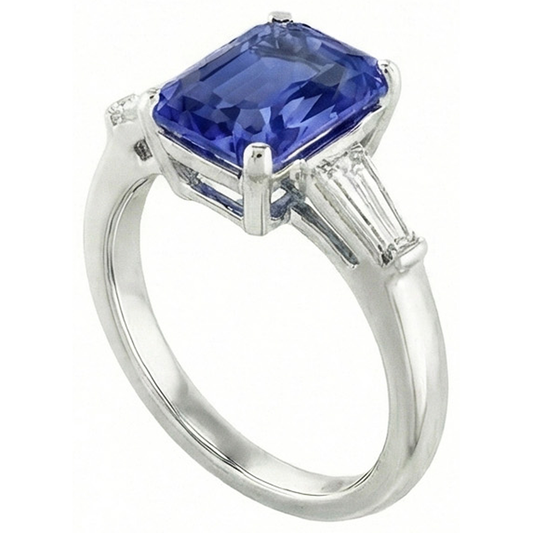 naturel radiant saphir 3.50carats bague angle de côté