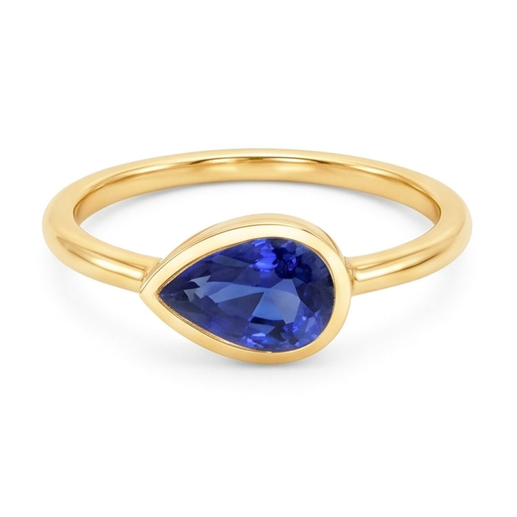 Bague Anniversaire Solitaire Poire Saphir de Ceylan Or 2 Carats