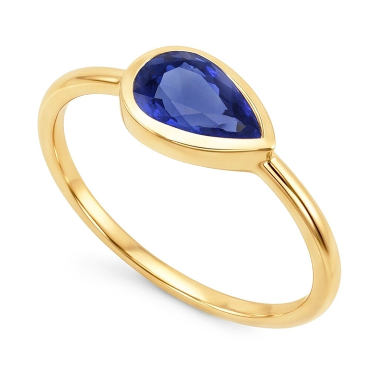 Bague Anniversaire Solitaire Poire Saphir de Ceylan Or 2 Carats