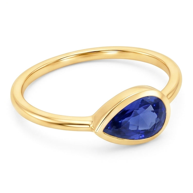 Bague Anniversaire Solitaire Poire Saphir de Ceylan Or 2 Carats