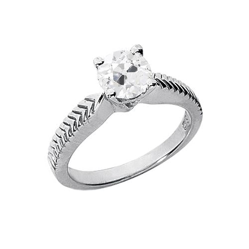 Bague Anniversaire Solitaire Ronde Vieux Mineur Réel Diamant 1 Carat