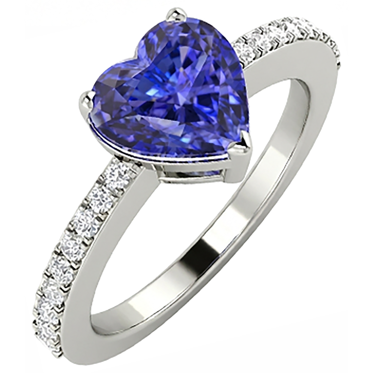 Bague Anniversaire Tanzanite Bleue Et Diamants Naturels Extraits des Mines ( et non cultivés en laboratoire ) 2 Carats Taille Coeur