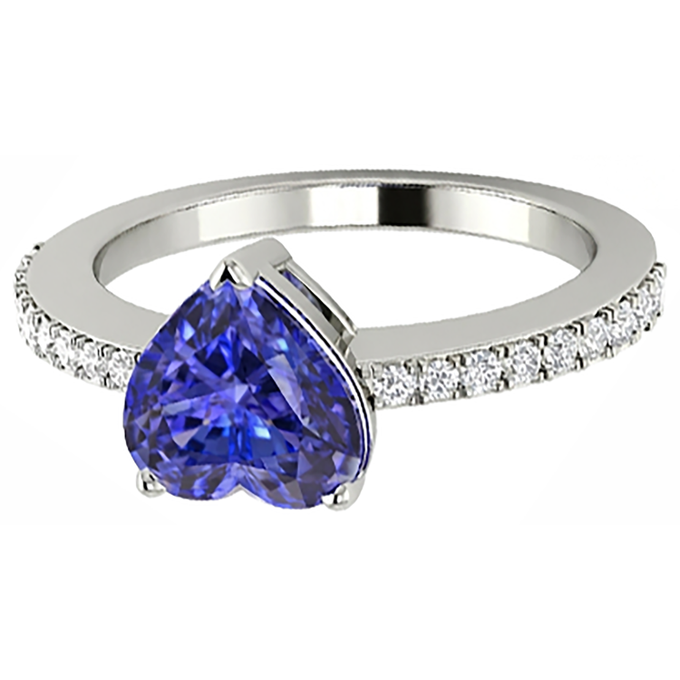 Bague Anniversaire Tanzanite Bleue Et Diamants Naturels Extraits des Mines ( et non cultivés en laboratoire ) 2 Carats Taille Coeur