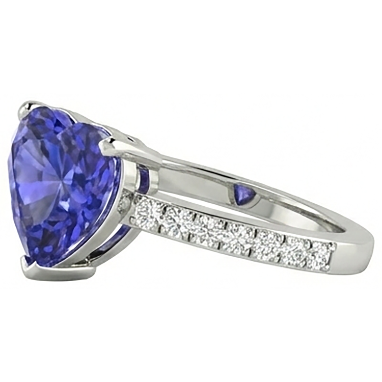 Bague Anniversaire Tanzanite Bleue Et Diamants Naturels Extraits des Mines ( et non cultivés en laboratoire ) 2 Carats Taille Coeur