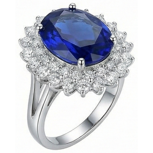 Bague Anniversaire Tanzanite Bleue Et Diamants Naturels Extraits des Mines ( et non cultivés en laboratoire ) Taille Ovale 1.85 Carats