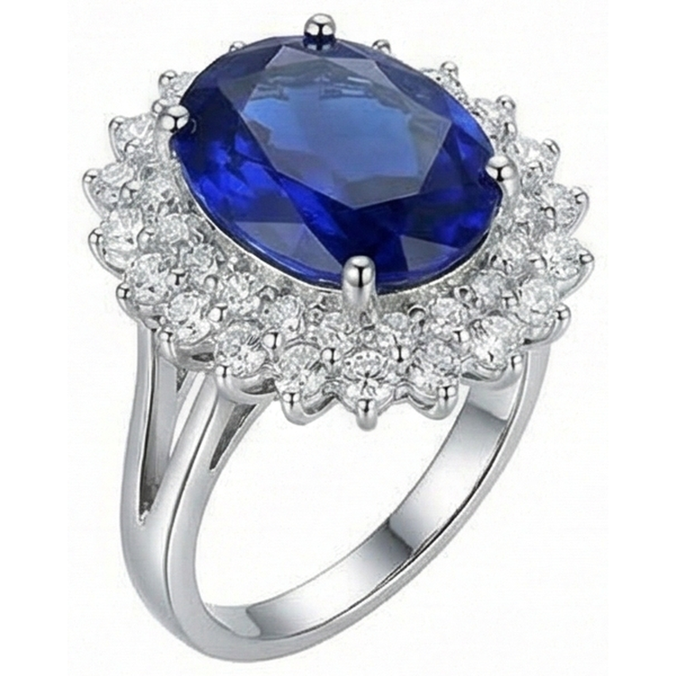 Bague Anniversaire Tanzanite Bleue Et Diamants Naturels Extraits des Mines ( et non cultivés en laboratoire ) Taille Ovale 1.85 Carats